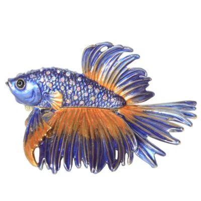 $33.95 • Buy Beta Fish Trinket Box Hinged Lid Enamel Bejeweled Crystals Jewelry Pill Storage
