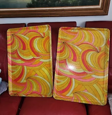 SiLite Trays Retro Psychedelic Tray Neon Fiberglass 18 X 26 Vintage 1960's 2pc • $80