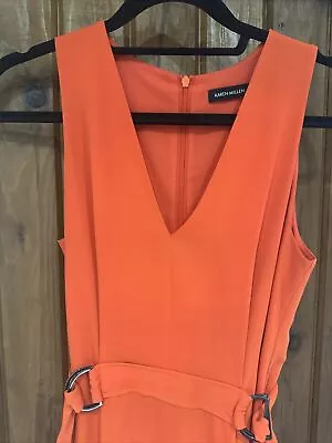 Karen Millen Dress 8 Red Orange Wedding Races Waterfall Hem Beautiful Worn Once • £15