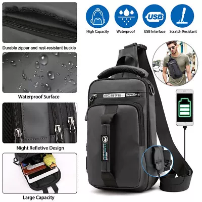 Anti-theft Men's Sling Crossbody Bag Chest Shoulder Messenger Backpack USB Port • $12.40