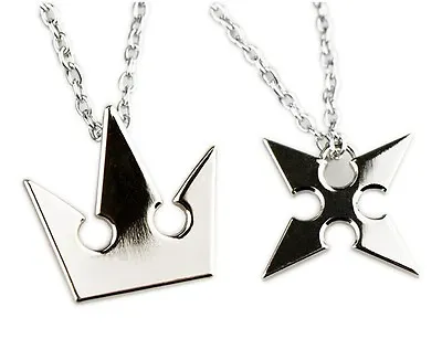 Set Of 2 Kingdom Hearts Sora Crown Roxas Cross Metal Necklace Keyblade Pandent • $8.99