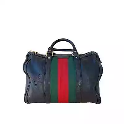 Gucci Purse Black Grain Leather Vintage Web Boston Authentic Doctor Bag  • $1800