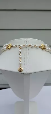 Vintage Glass Pearl Multi Strand Choker Necklace Retro 50's Gold Tone Hook Clasp • $21.87