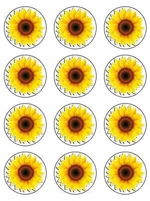 Sunflower Flowers Floral Flower Edible Cupcake Toppers Wafer / Icing X12 • £4.14