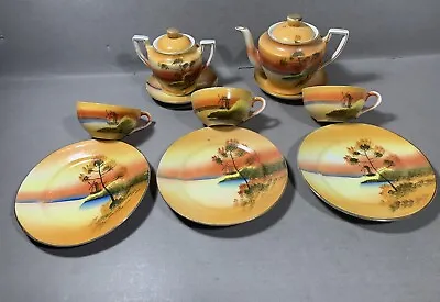 Vintage Noritake Hand Painted Windmill By The Lake At Sunset Tea Set Cups • $39.95