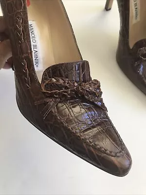 Manolo Blahnik Alligator Crocodile Shoes Heels Size 40 - 10 • $149