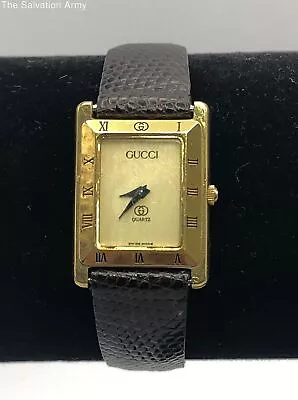 Women's Gucci 4200 L 18K Gold Watch W/ Lizard Leather Vintage 80's/90's Jewelry • $83