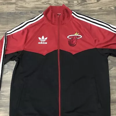 Vintage Adidas Miami Heat NBA Jacket Mens Medium Black Red Full Zip • $25