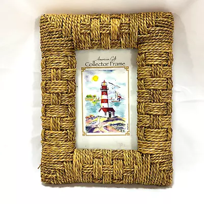 Picture Frame Nautical Seaside Holds A 4x6 Photo Raffia Rope • $12.95