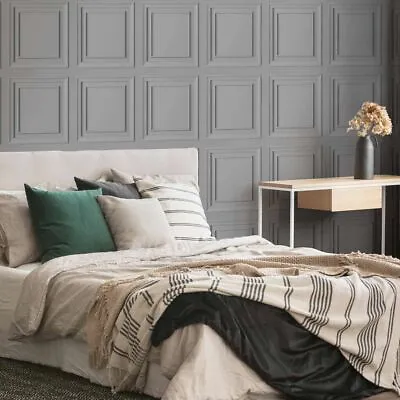 Fresco Grey Wood Panelling Wallpaper • £11.19