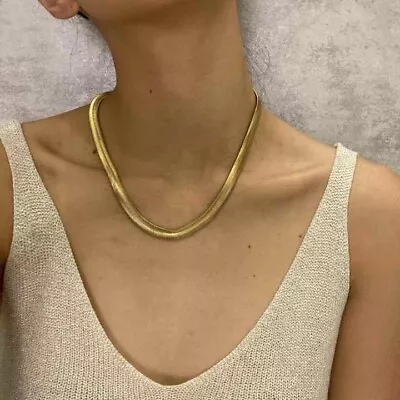 £8.99 • Buy UK 🇬🇧8MM Stainless Steel Flat Snake Chain Necklace Jewelry Gold Herringbone J1
