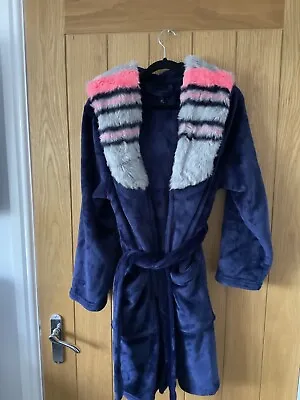 Topshop Dark Blue Velvet Soft Dressing Gown With Tiger Fur Trim Hold. Size S • £16.97