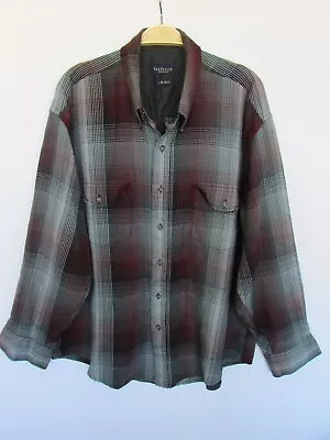 VAN HEUSEN MENS L Red Gray Black Plaid Soft Acrylic Button COLLAR FLANNEL SHIRT • $12