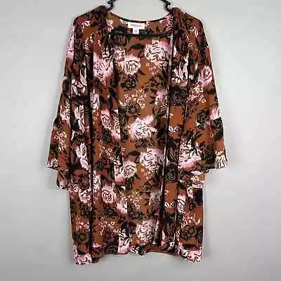 Motherhood Maternity Brown Floral Lightweight Open Front Cardigan Sz L • $13.77