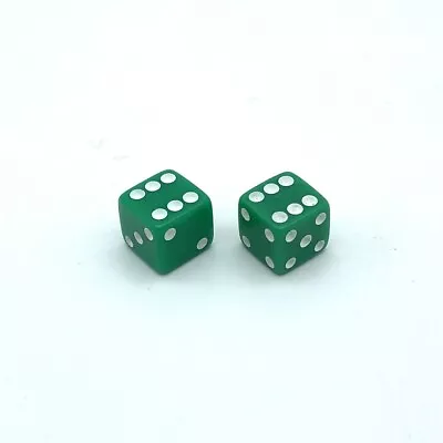 2 Small Opaque Green Plastic 6 Sided Dice 10mm White Pips • $3