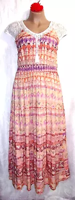 Luxology Orange Aztec Print Crochet Trim Women's Tiered Peasant Dress Plus 2X • $23.99