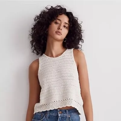 NWT Madewell Kellen Crocheted Sweater Tank In Ivory Size Medium • $45