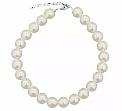 Large 18mm Faux Pearl Bead Chain Vintage Statement Great Gatsby Necklace Choker • £4.99