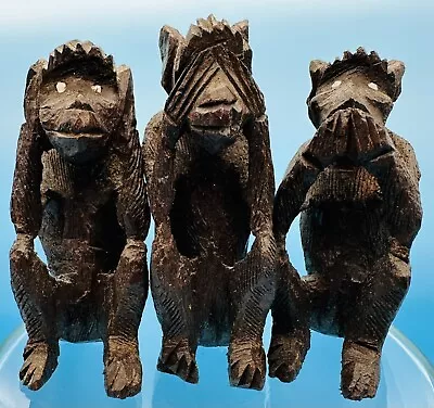 Old African Hand Carved Three Wise Monkeys Sculptures Hear Speak See No Evil 3” • $16.20