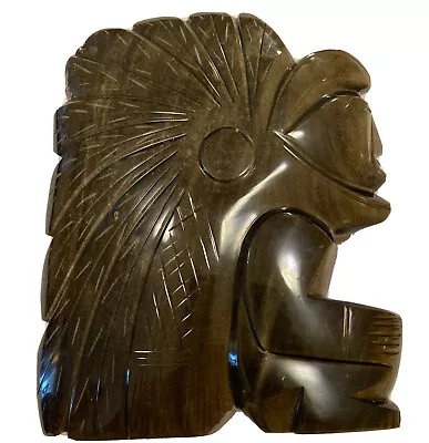 Aztec Mayan Black Gold Sheen Natural Obsidian Stone Carved Figure Statue 7.5” • $99.99