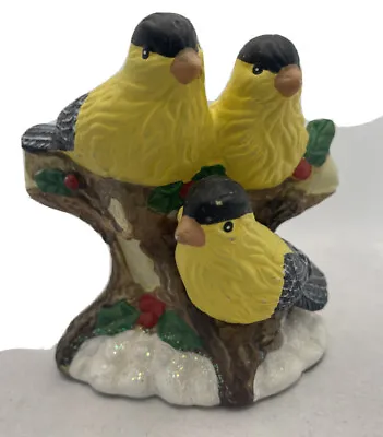 Vintage K’s Collection Yellow Birds On Holly Bush And Frosty Snow 4”h 4”w • $15.99