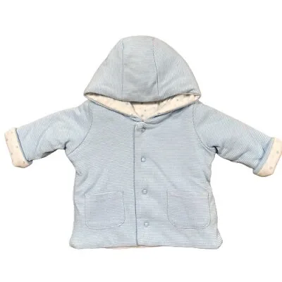 Baby Boys Jacket Coat Blue M&S Hooded Striped Cute Winter Autumn Cardigan Casual • £7.19