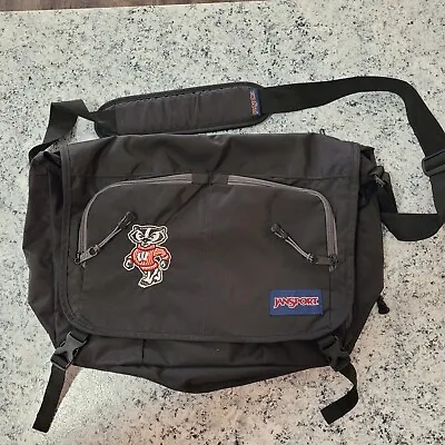 Wisconsin Badgers JanSport Messenger Laptop Bag Black Shoulder Cross Body • $18