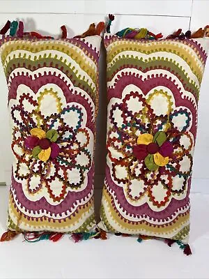 Lot Of 2 Pier 1 Imports Multi Floral Throw Pillows 20” X 11” With Inserts • $24.18