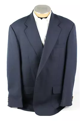 Stafford Mens Blazer 48L Navy Blue Wool Blend Single Breasted Single Vent • $16.15