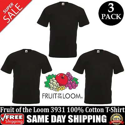 PACK OF 3 Fruit Of The Loom Plain Mens Black T Shirt Blank T-Shirt 3931 S-6XL • $27.63