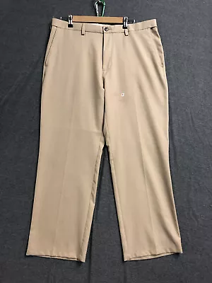 Haggar Pants Mens Tan Beige Kahki Wide Straight Leg Pleated Slacks Preowned • $5.99