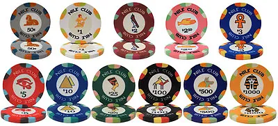 Sample Pack Nile Club Ceramic 10 Gram Poker Chips All 11 Denominations NEW • £15.42