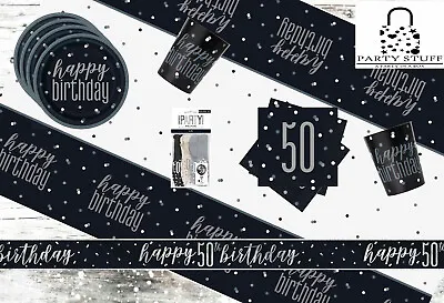 Black Silver 50th Birthday Party Supplies Tableware & Decorations Glitz Age 50 • £7.99