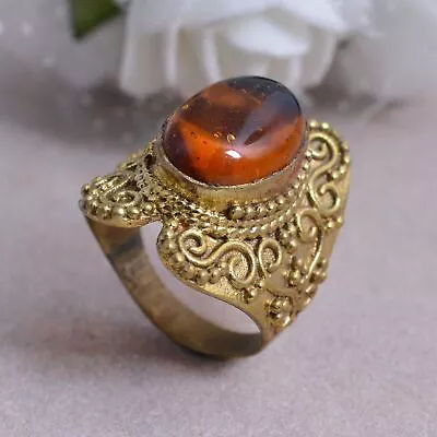 Tiger's Eye Oval Gemstone Pure Gold Brass Boho Ring Large Big Ring For Man Woman • $25.58