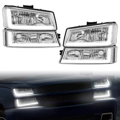 LED DRL Headlights For 2003-2007 Chevy Silverado Avalanche + Signal Bumper Lamps • $165.98