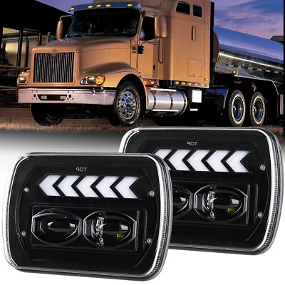 Pair 7x6  LED Headlights HI/LO/Turn Signal For International IHC 9200 9900 9400i • $68.99