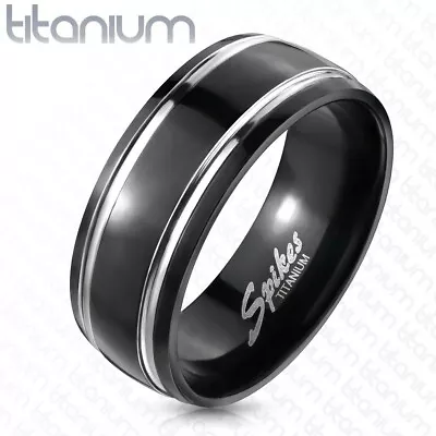 Titanium Black Comfort Fit Dual Stripe Band Ring 6mm Or 8mm Sz 5-14 • $11.99
