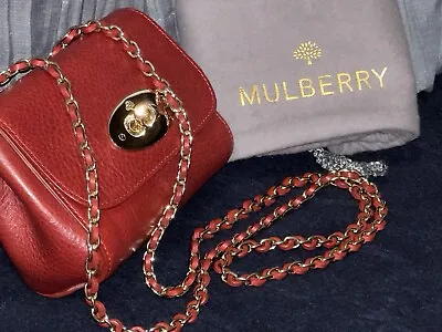 Mulberry RED LEATHER Mini LILY Shoulder Crossbody Chain Bag Sweet! • $395