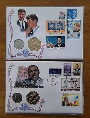 US Stamp Covers JFK & MLK With Uncirculated Half Dollar & Gold Plated Medallion • $18