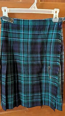 VTG Kilt/skirt Laird Portch Scotland Wrap Skirt Size 11/12 Wool Greenblue Plaid • $29