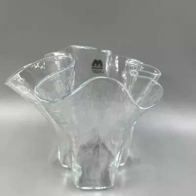 MCM Muurla  Eva  Finland Ice Handkerchief Scalloped Art Glass Vase 5 3/5  Tall • $45