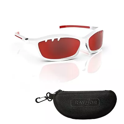 RayZor White Sports Wrap Sunglasses Uv400 Vented Red Mirrored Lens RRP£49 (401) • £12.50