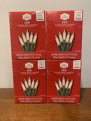 $21.99 • Buy 4 Pack Holiday Time 100 Clear Mini Lights-Christmas-Wedding-NEW-Green Wire