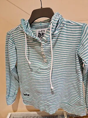 Lazy Jacks Ladies Green Striped Hoodie Size XS  Cotton  Button Front Long Sleeve • £12