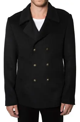 7 Diamonds 'New York' Wool Deconstructed Double Breasted Peacoat Black NWT $449 • $82
