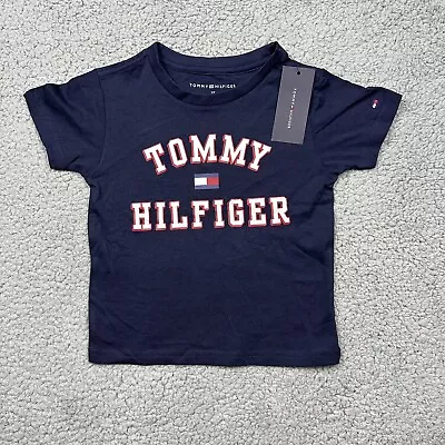 Tommy Hilfiger Shirt Toddler Boys 2T Short Sleeve Navy Blue Tee Cotton T-Shirt • $7.87