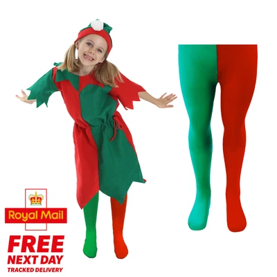 £12.99 • Buy Girls Elf Costume And Tights Christmas Fancy Dress Childs Xmas Santas Worker