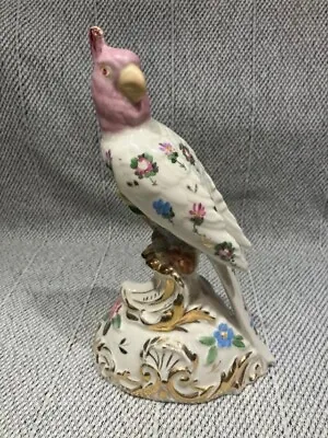 Vintage Porcelain Parrot Hand Painted Figurine 9   T On Branch Flowers Unbranded • $25