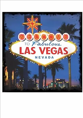 Welcome To Las Vegas  Metal Wall Plaque Sign With Aged Edge  • £8.60