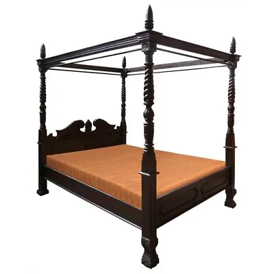 Orlia Solid Mahogany Timber 4-poster Bed Queen Size Chocolate Colour  • $2232